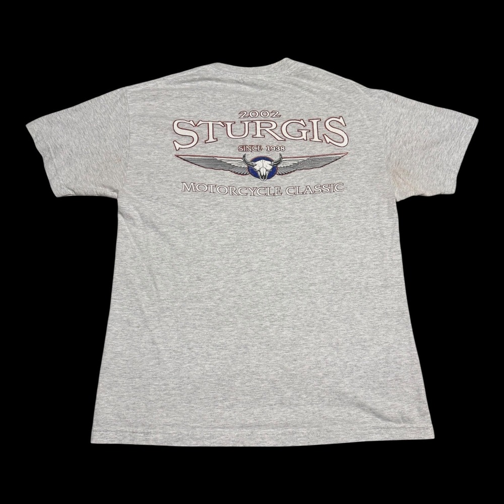 Vintage Murina 2002‎ Sturgis Motorcycle Bike Week Gray Shirt Men's Large FLAWS
